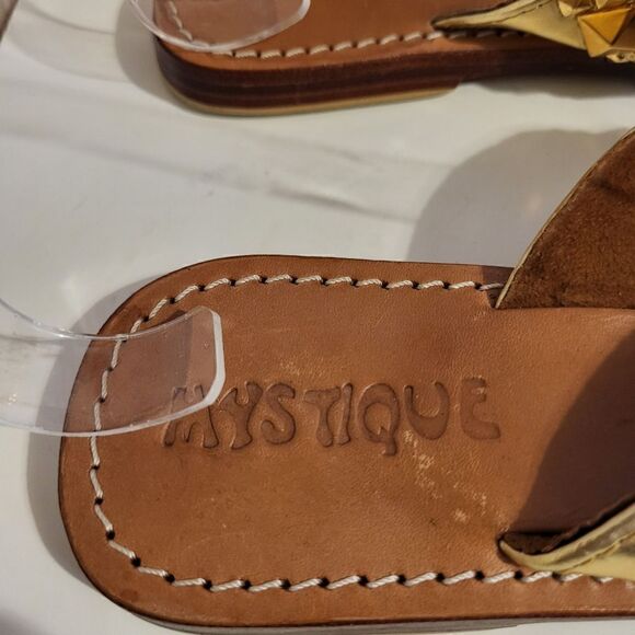Mystique Gold Leather Rock Stud Flip Flop Thong Sandals sz.6 Ret.$265 w/Dustbag - Picture 6 of 11